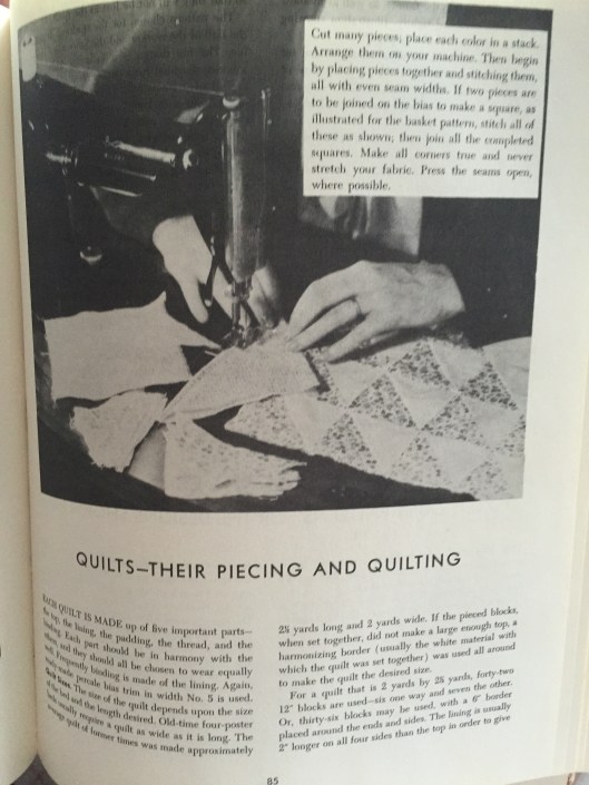 Quilts - their piecing and quilting.  Very limited instructions provided but obviously enough for the experienced needlewoman.